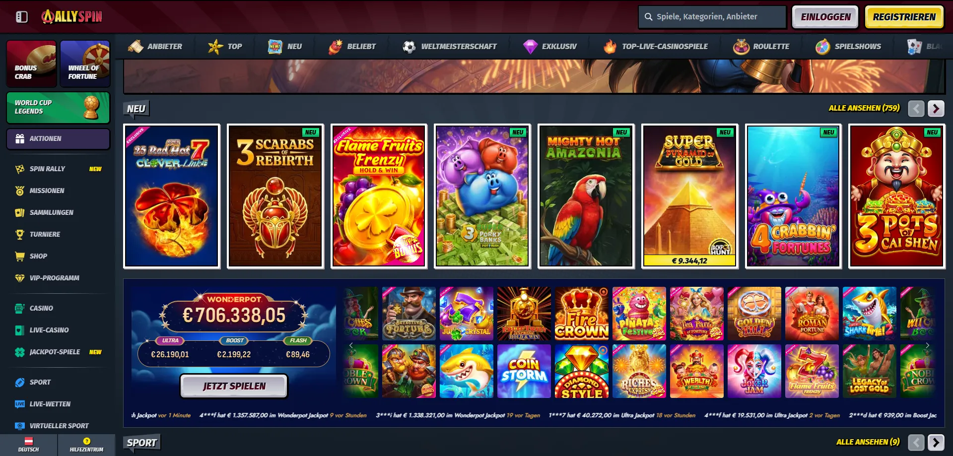 AllySpin Casino Slot-Spiele &ndash; &uuml;ber 9.000 Titel von Top-Anbietern