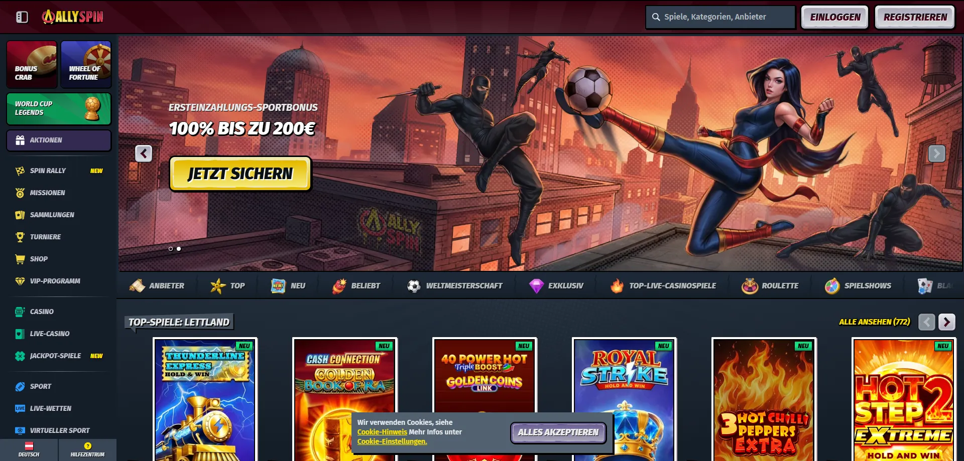 AllySpin Casino &Ouml;sterreich &Uuml;bersicht &ndash; 10.000 Spiele und Willkommensbonus